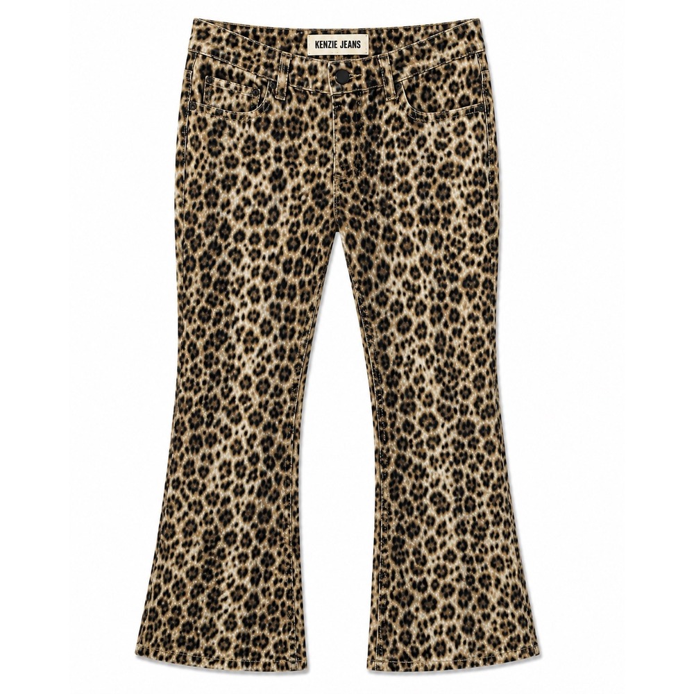Kensie Jeans The Savannah Flare Pants Womens 8/29 Leopard Animal Print High Rise